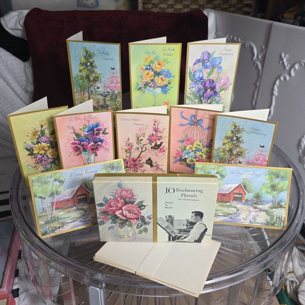 Vintage Box of 10 Greeting Cards Envelopes Painted by Richard Bauer By Mouth